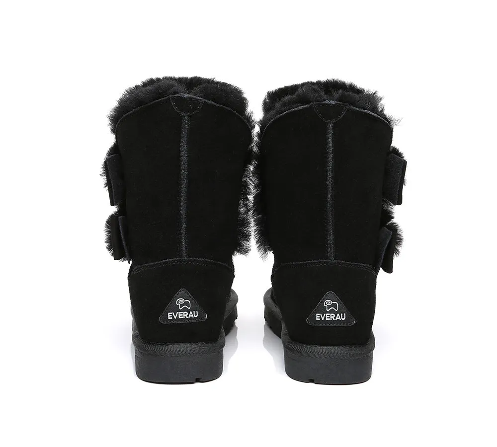 EVERAU® UGG Boots Women Sheepskin Wool Double Bow Eira