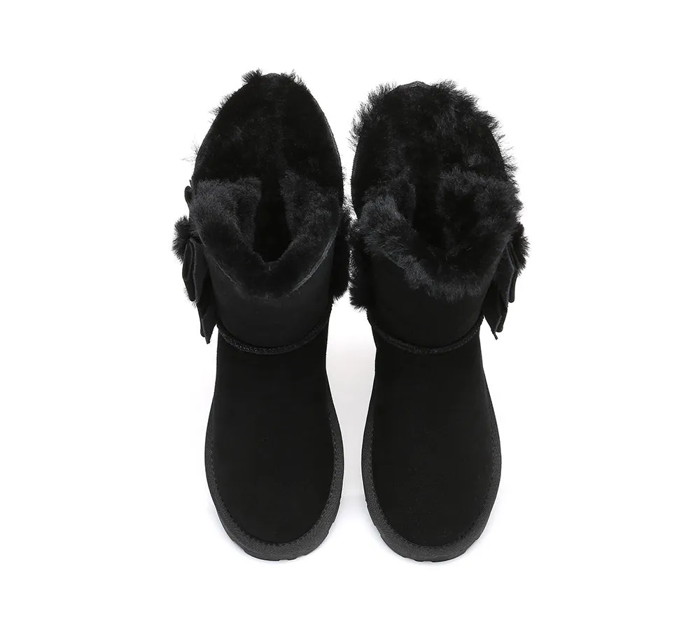 EVERAU® UGG Boots Women Sheepskin Wool Double Bow Eira