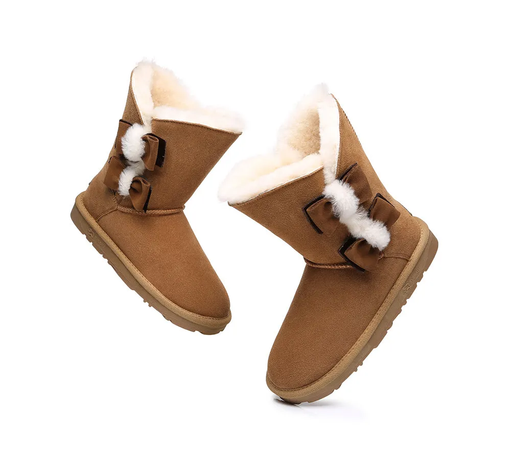 EVERAU® UGG Boots Women Sheepskin Wool Double Bow Eira