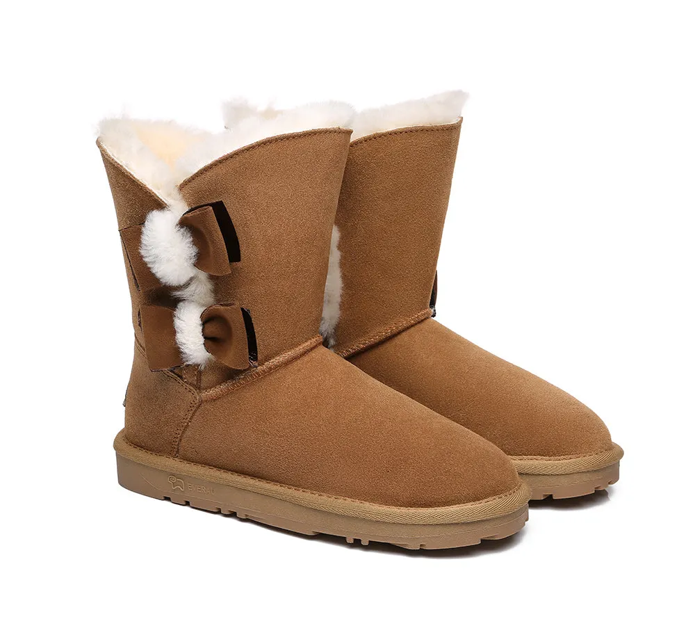 EVERAU® UGG Boots Women Sheepskin Wool Double Bow Eira