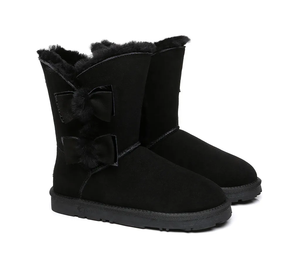 EVERAU® UGG Boots Women Sheepskin Wool Double Bow Eira