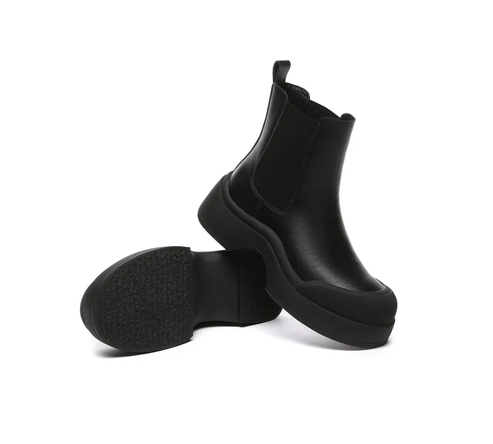 EVERAU® Women Leather Ankle Chunky Fashion Boots Mindy