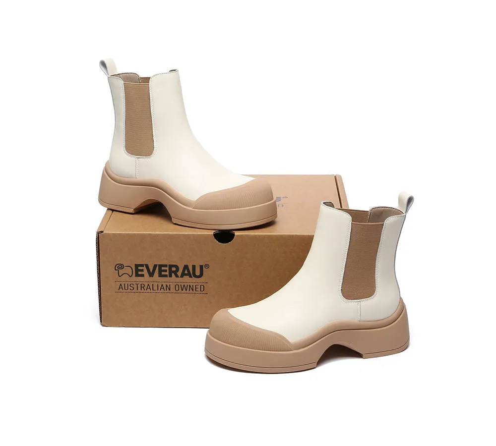 EVERAU® Women Leather Ankle Chunky Fashion Boots Mindy
