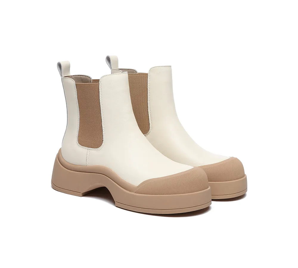 EVERAU® Women Leather Ankle Chunky Fashion Boots Mindy