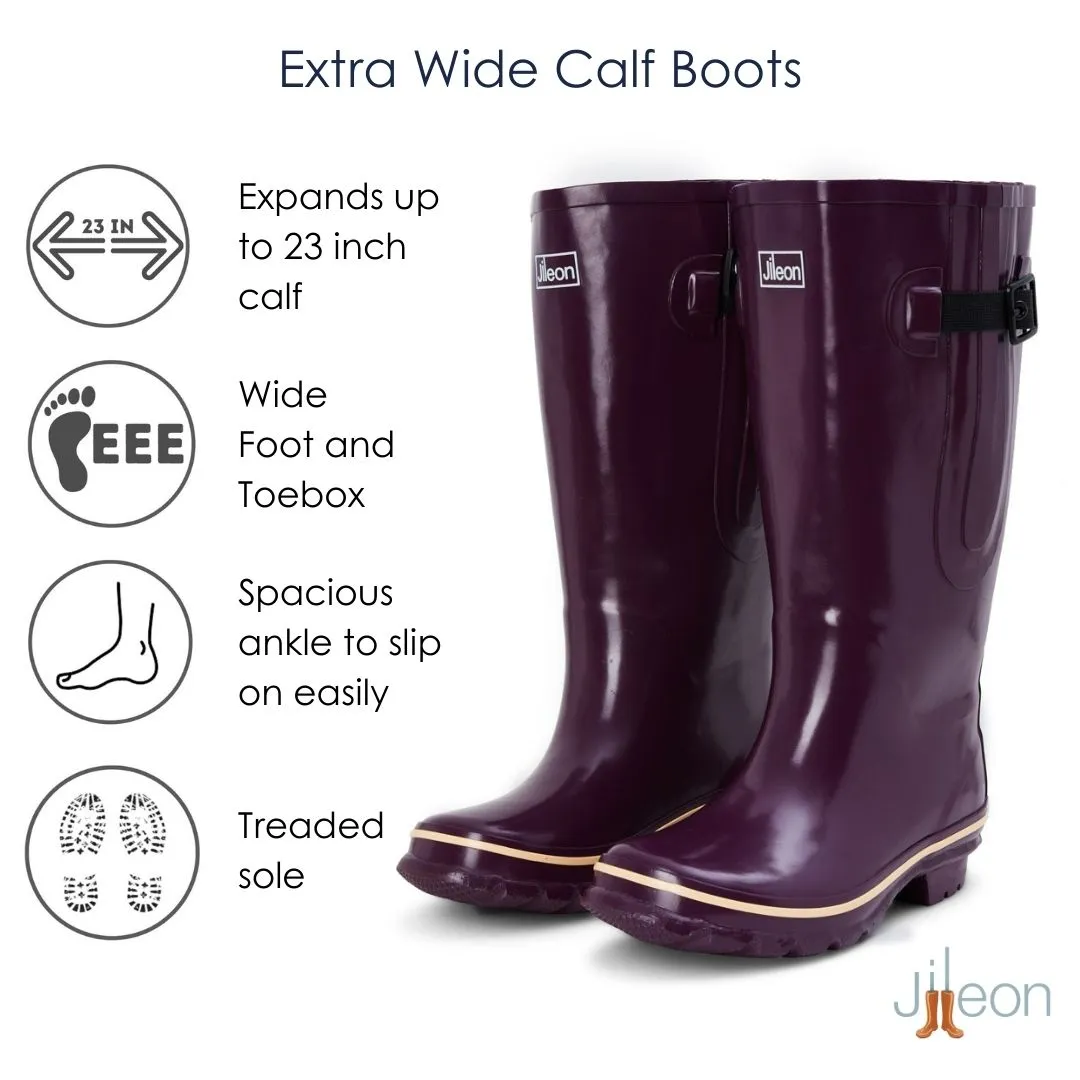 Extra Wide Calf Women's Rain Boots - Purple - Up to 23 Inch Calf - Wide Foot & Ankle