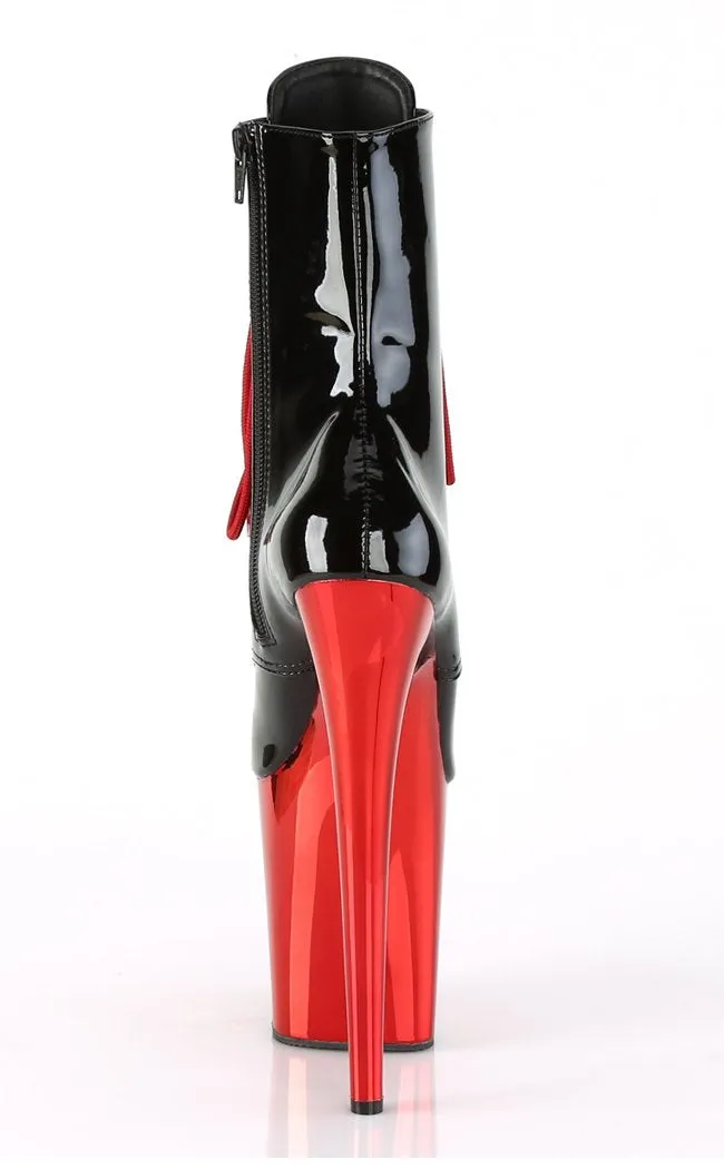 FLAMINGO-1020 Black Patent & Red Chrome Ankle Boots