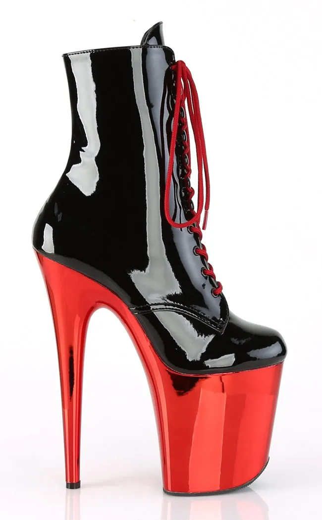 FLAMINGO-1020 Black Patent & Red Chrome Ankle Boots