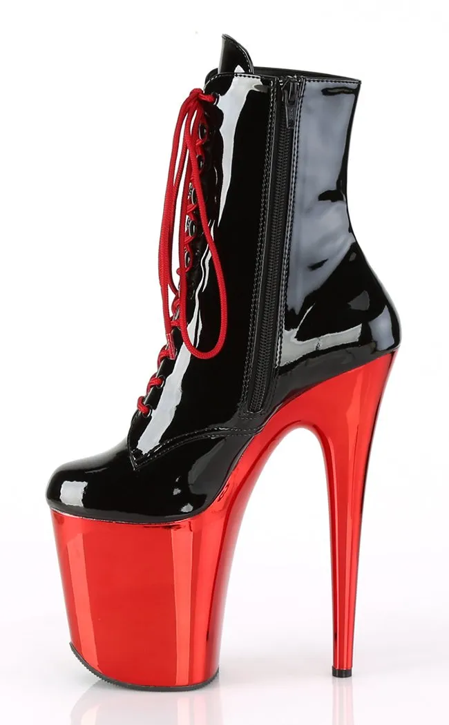 FLAMINGO-1020 Black Patent & Red Chrome Ankle Boots