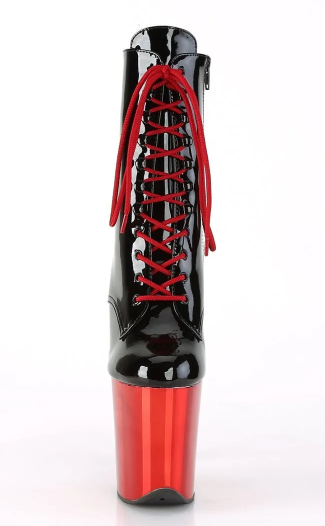 FLAMINGO-1020 Black Patent & Red Chrome Ankle Boots
