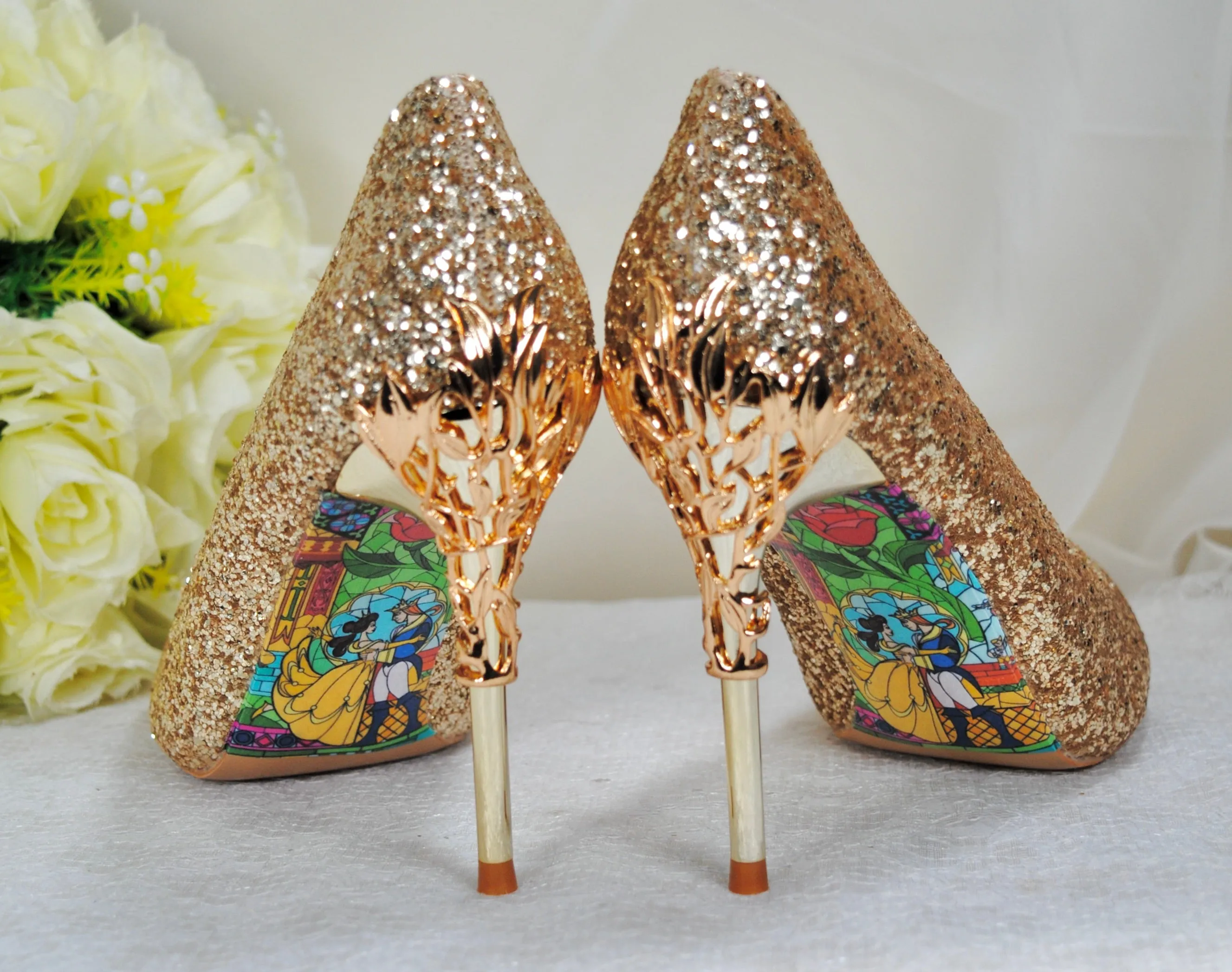 Gold Glitter Vine Heels Size UK3 / US5.5