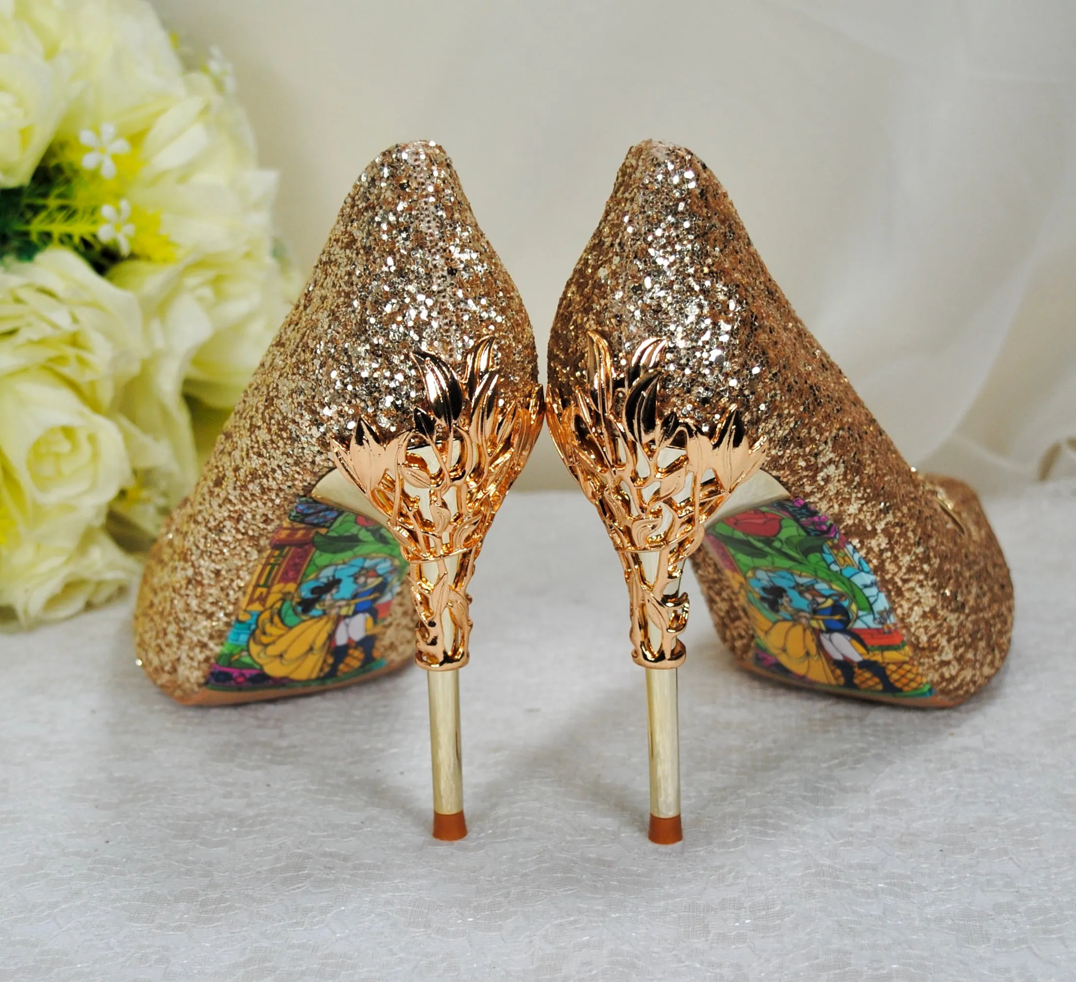 Gold Glitter Vine Heels Size UK3 / US5.5