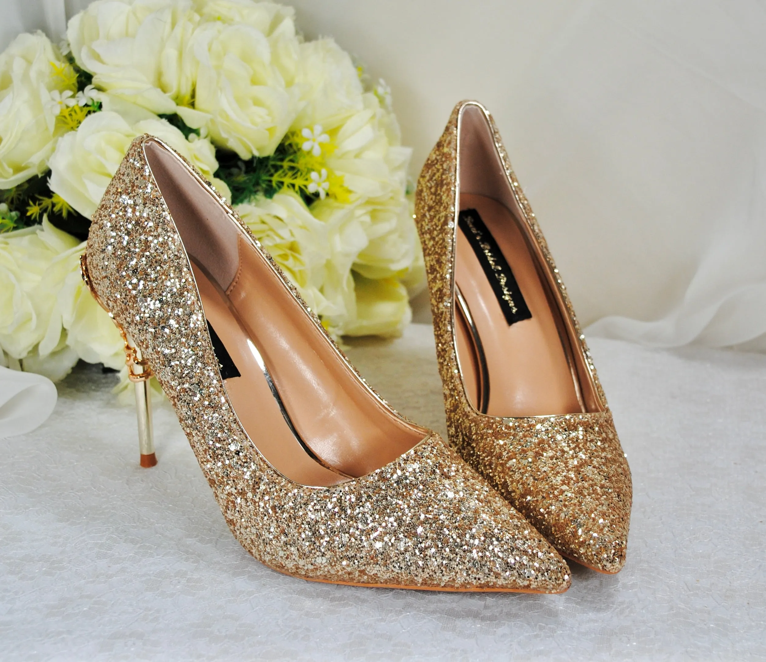 Gold Glitter Vine Heels Size UK3 / US5.5