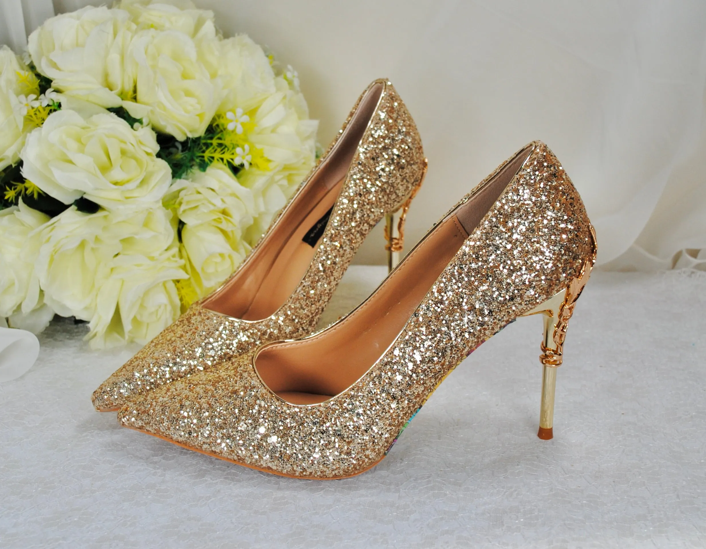 Gold Glitter Vine Heels Size UK3 / US5.5