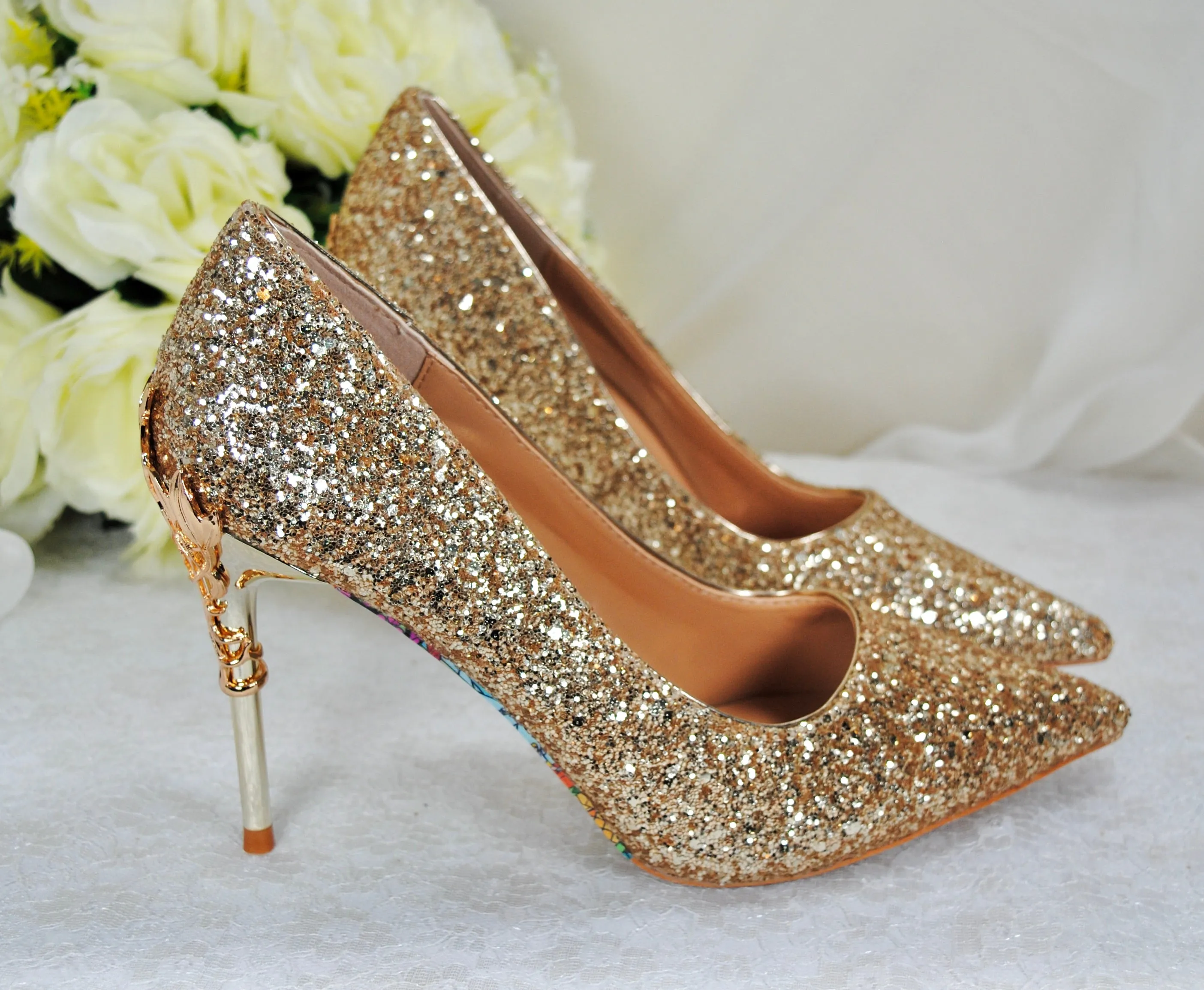 Gold Glitter Vine Heels Size UK3 / US5.5