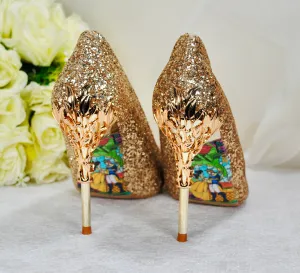 Gold Glitter Vine Heels Size UK3 / US5.5
