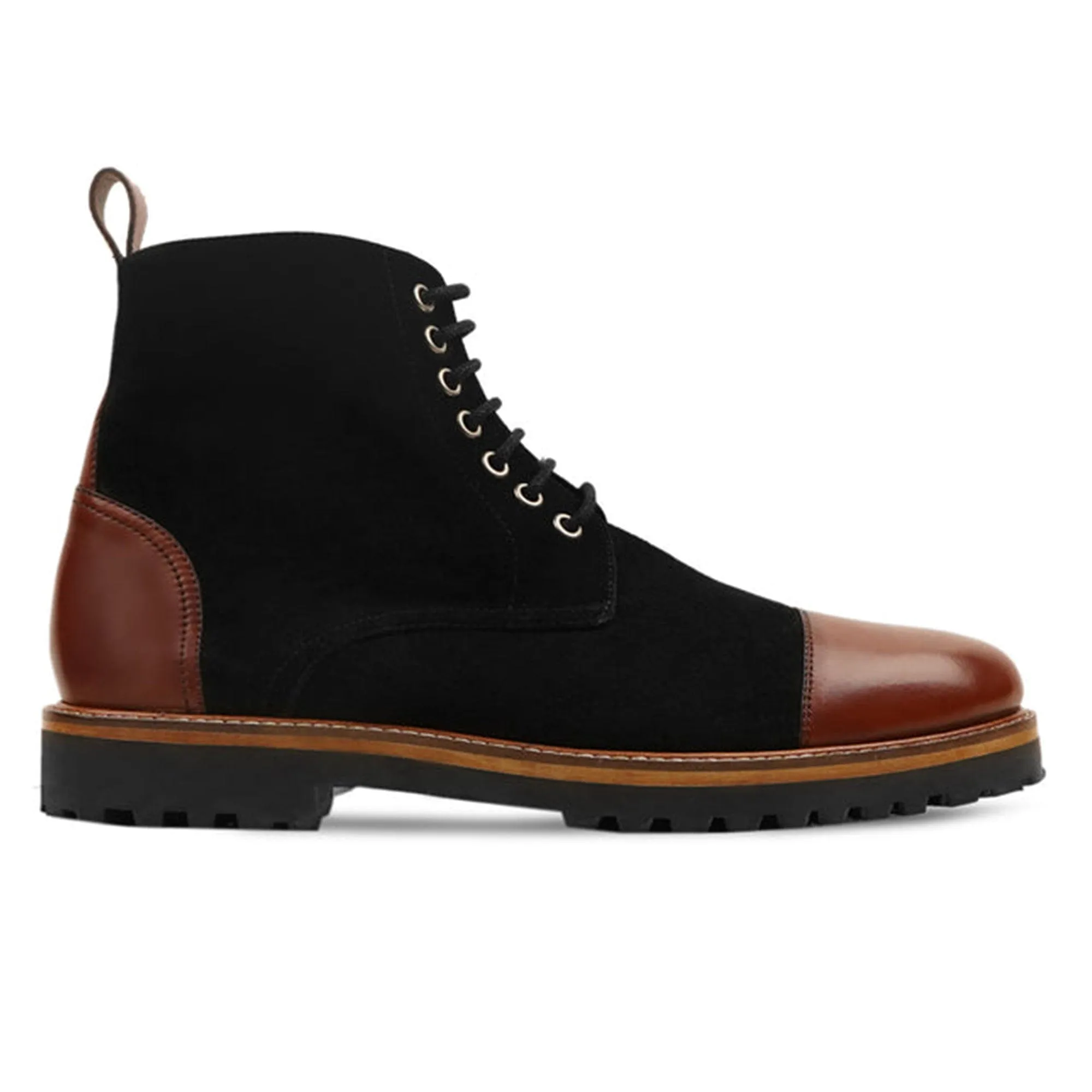 Handmade Custom Brown Calf And Black Suede Leather Boots For Men