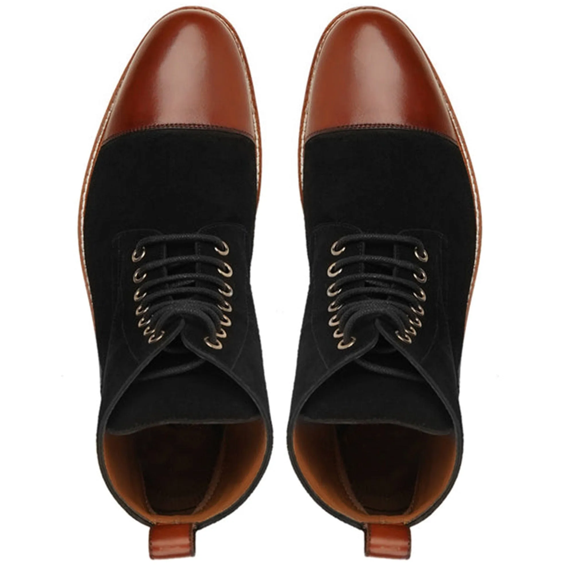 Handmade Custom Brown Calf And Black Suede Leather Boots For Men