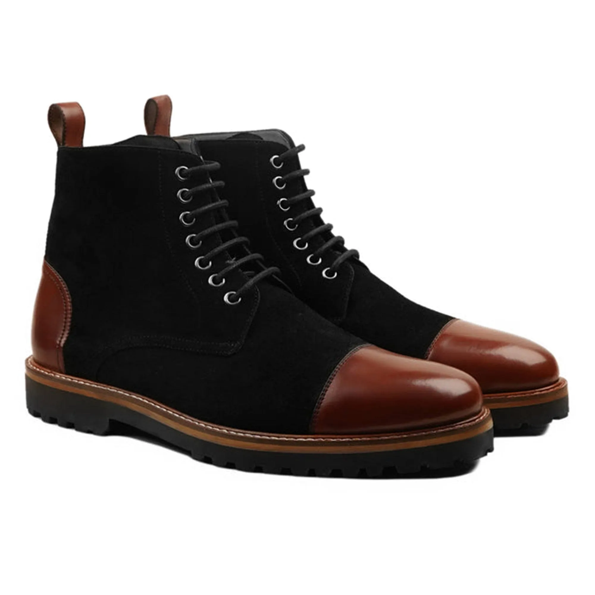 Handmade Custom Brown Calf And Black Suede Leather Boots For Men