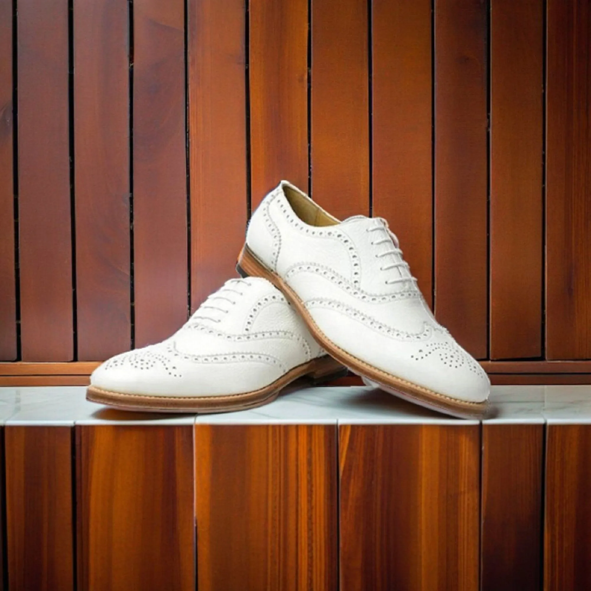 Handmade Men wingtip brogue formal shoes, Men party dress white shoes, Men Style Gift For Men
