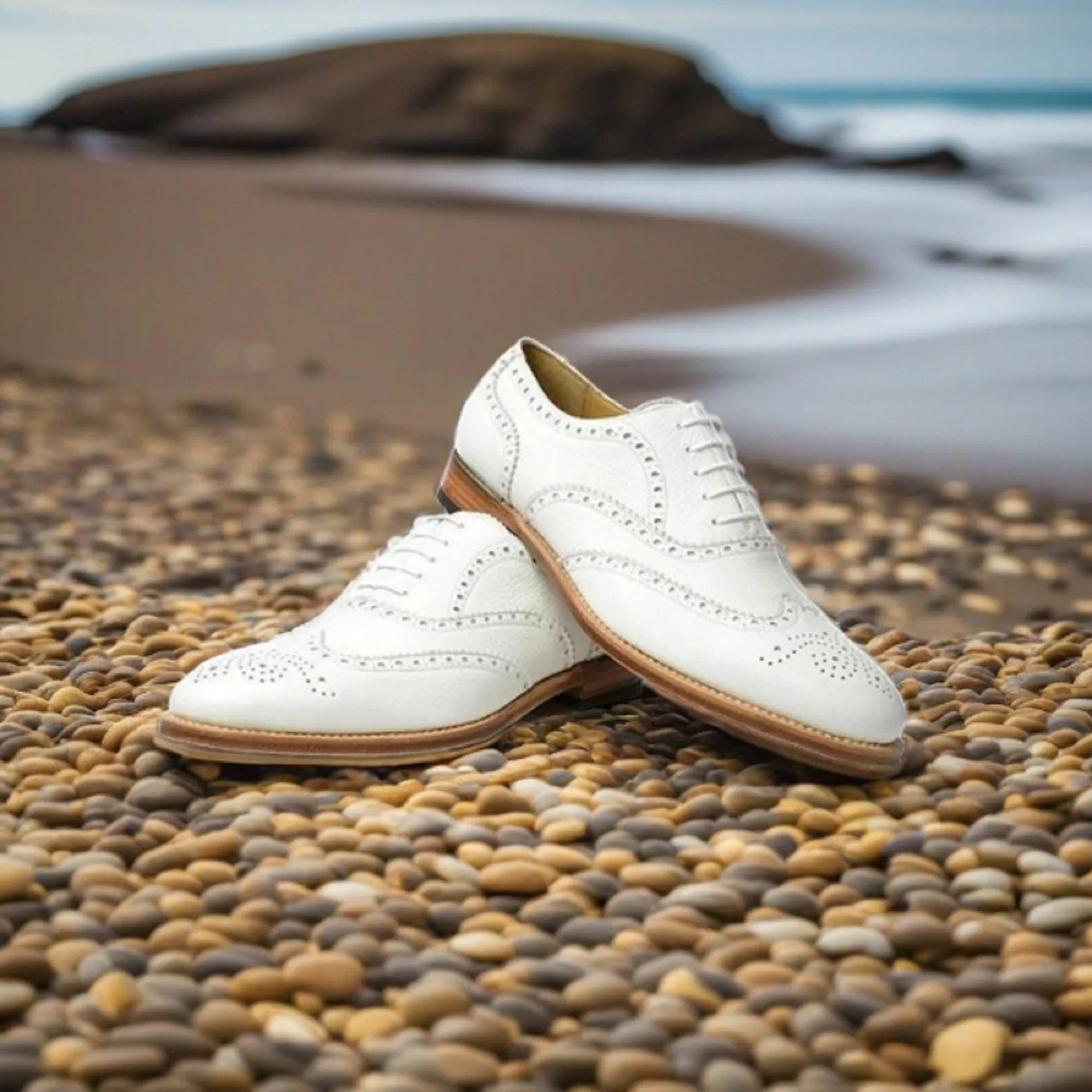 Handmade Men wingtip brogue formal shoes, Men party dress white shoes, Men Style Gift For Men