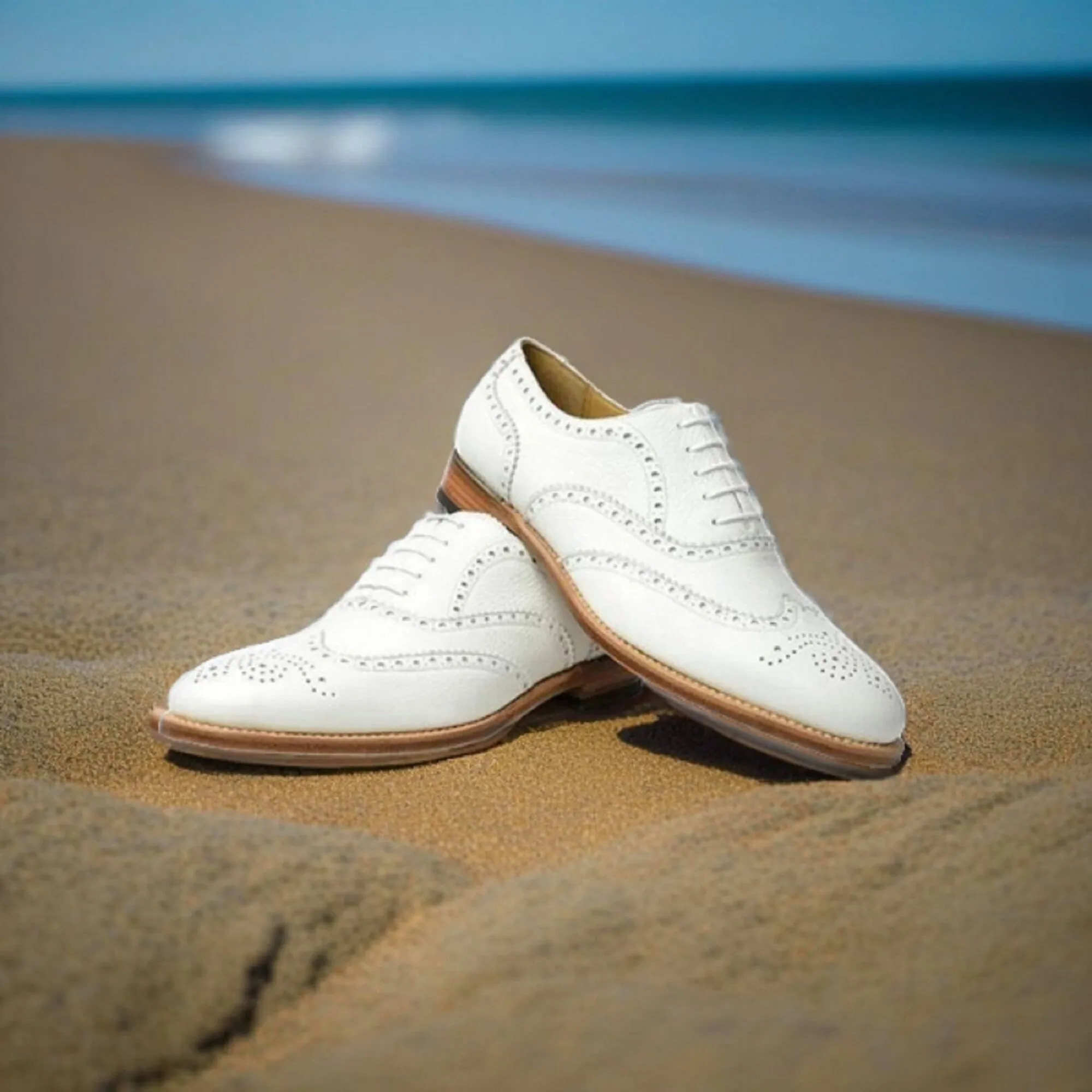 Handmade Men wingtip brogue formal shoes, Men party dress white shoes, Men Style Gift For Men