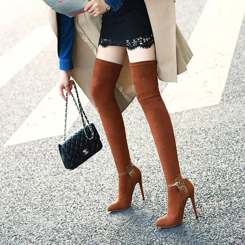 High Heel Suede Over Knee Sock Boots