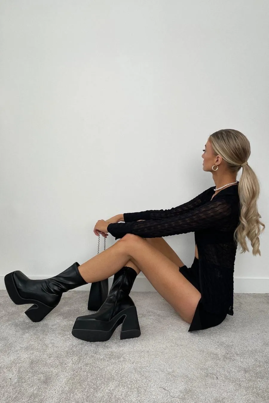 HOLD UP Platform sock Fit Boots - Black PU