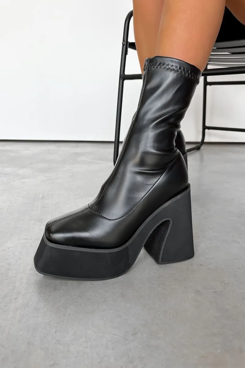 HOLD UP Platform sock Fit Boots - Black PU