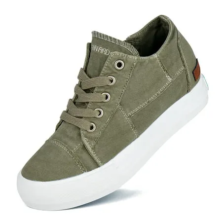 JENN ARDOR Women's Fashion Platform Sneakers Low Top Canvas Flats Lace-up Side Zipper Casual Comfortable Walking ShoesOL,