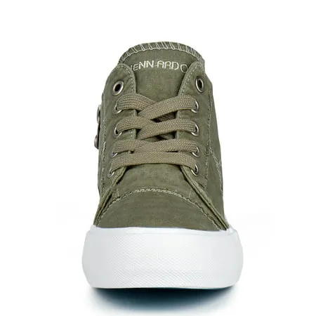 JENN ARDOR Women's Fashion Platform Sneakers Low Top Canvas Flats Lace-up Side Zipper Casual Comfortable Walking ShoesOL,