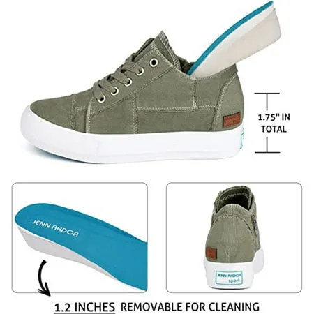 JENN ARDOR Women's Fashion Platform Sneakers Low Top Canvas Flats Lace-up Side Zipper Casual Comfortable Walking ShoesOL,