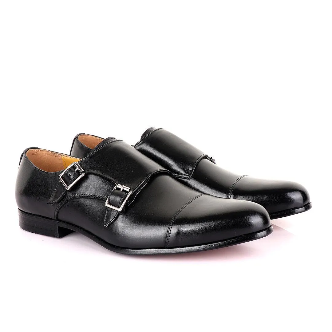 John Mendson Classic Double Strap Black Leather Shoe