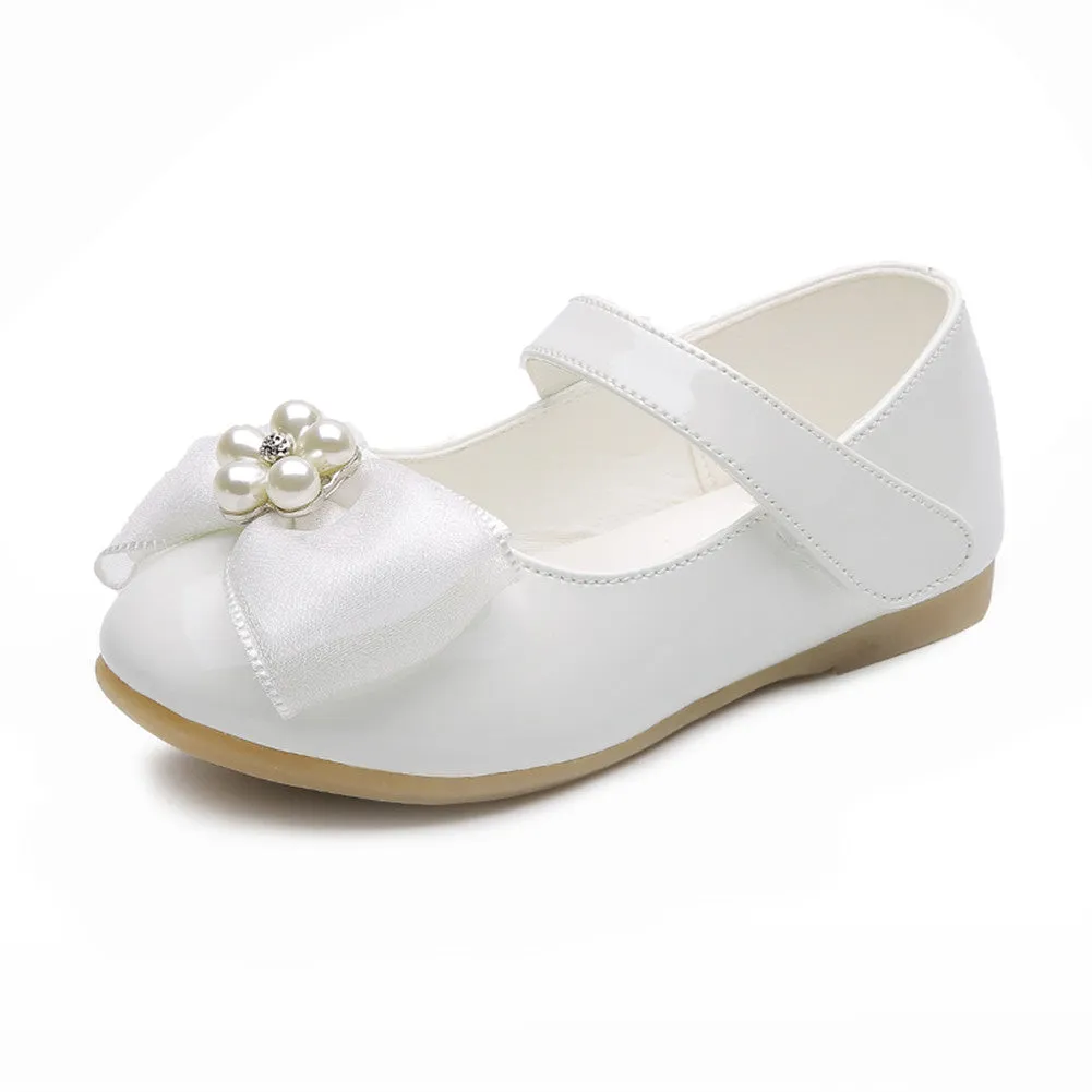 Kids Girls' Mary Jane PU Leather Bowknot Flats Wedding Party Dress Shoes