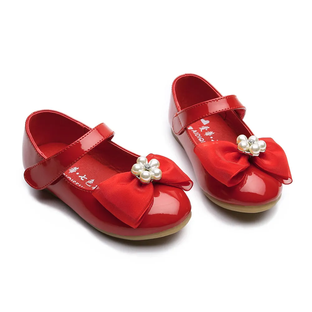 Kids Girls' Mary Jane PU Leather Bowknot Flats Wedding Party Dress Shoes