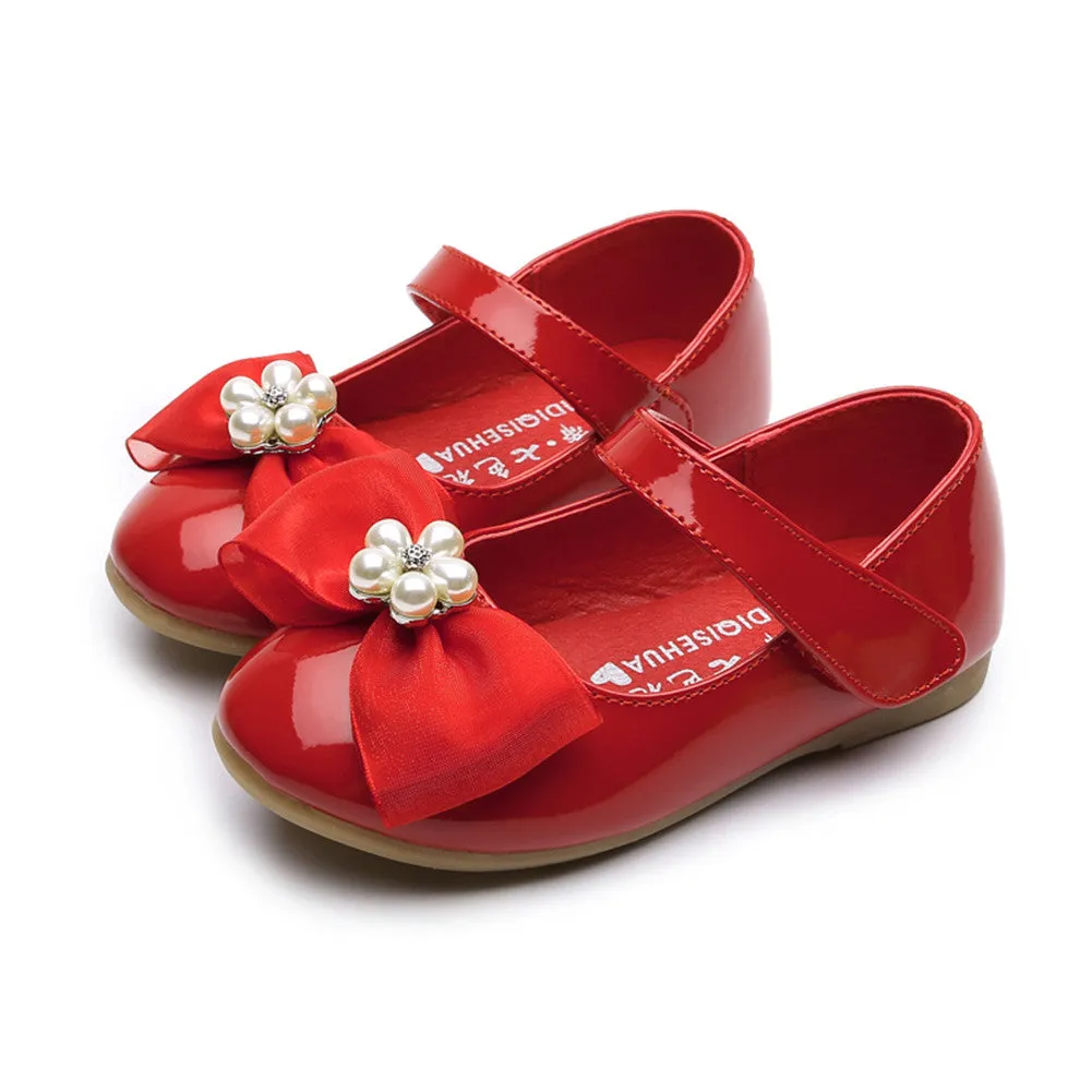 Kids Girls' Mary Jane PU Leather Bowknot Flats Wedding Party Dress Shoes