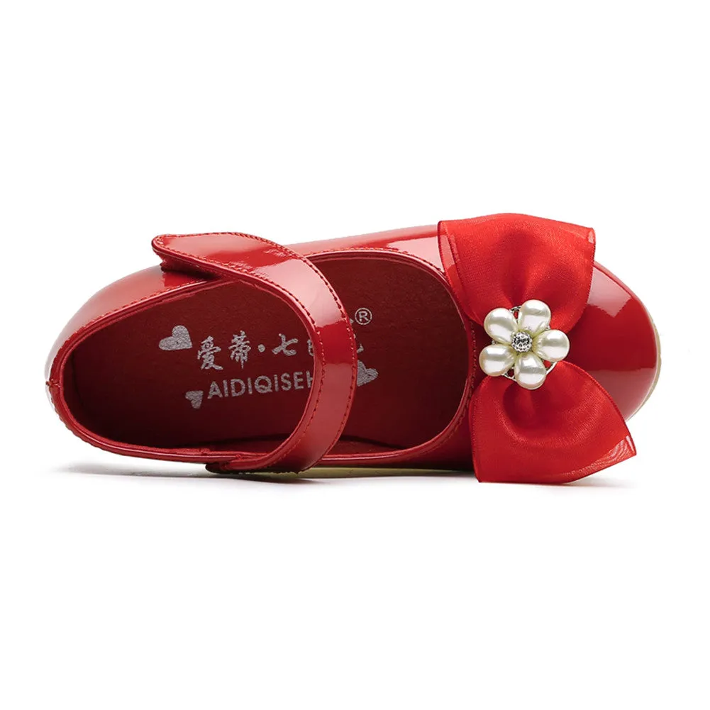 Kids Girls' Mary Jane PU Leather Bowknot Flats Wedding Party Dress Shoes