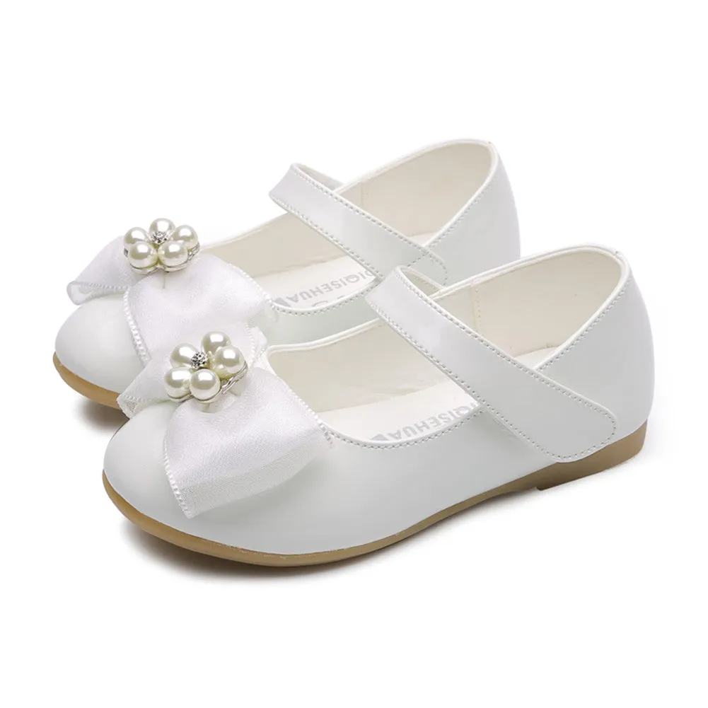 Kids Girls' Mary Jane PU Leather Bowknot Flats Wedding Party Dress Shoes