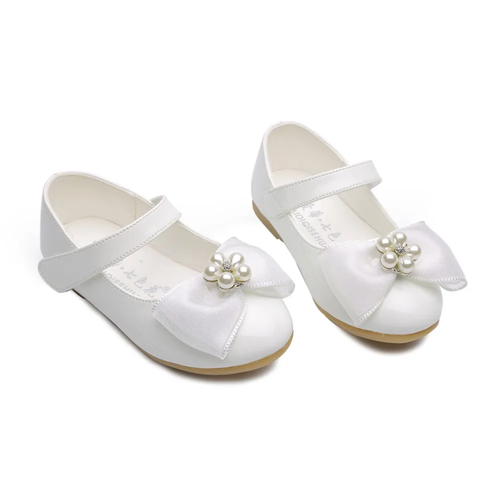 Kids Girls' Mary Jane PU Leather Bowknot Flats Wedding Party Dress Shoes