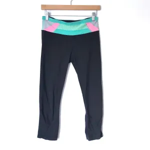 Lululemon Black Crop Pants with Pink/Green Waistband- Size 6 (Inseam 21") see notes