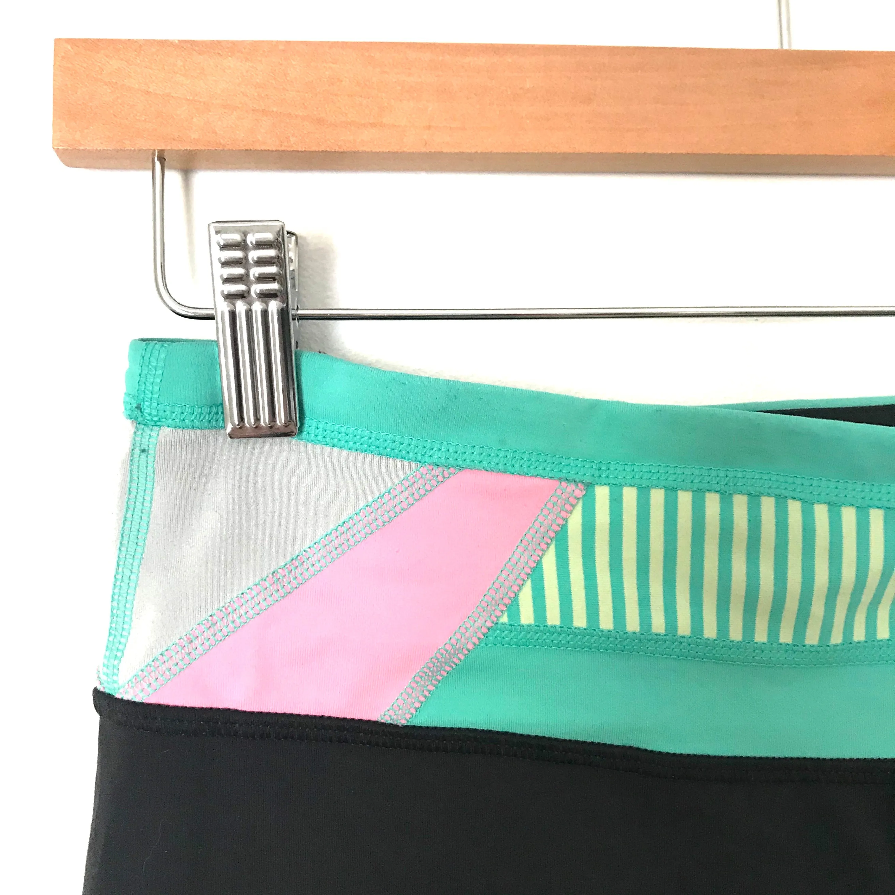 Lululemon Black Crop Pants with Pink/Green Waistband- Size 6 (Inseam 21") see notes