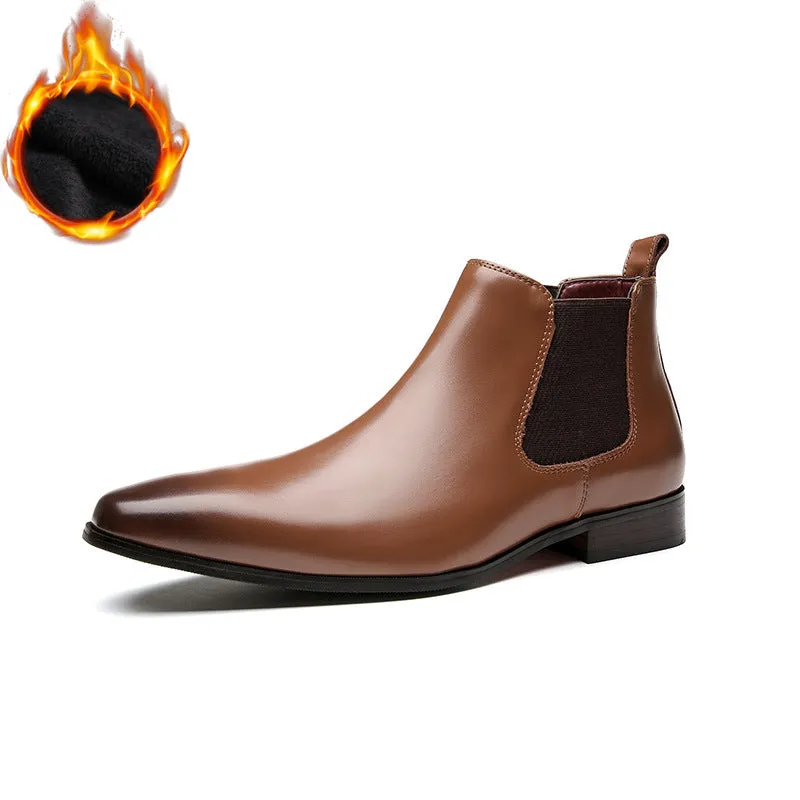 Men business chelsea boots leather slip on low heel square toe boots
