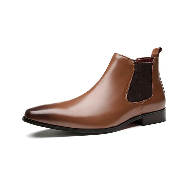 Men business chelsea boots leather slip on low heel square toe boots