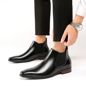 Men business chelsea boots leather slip on low heel square toe boots