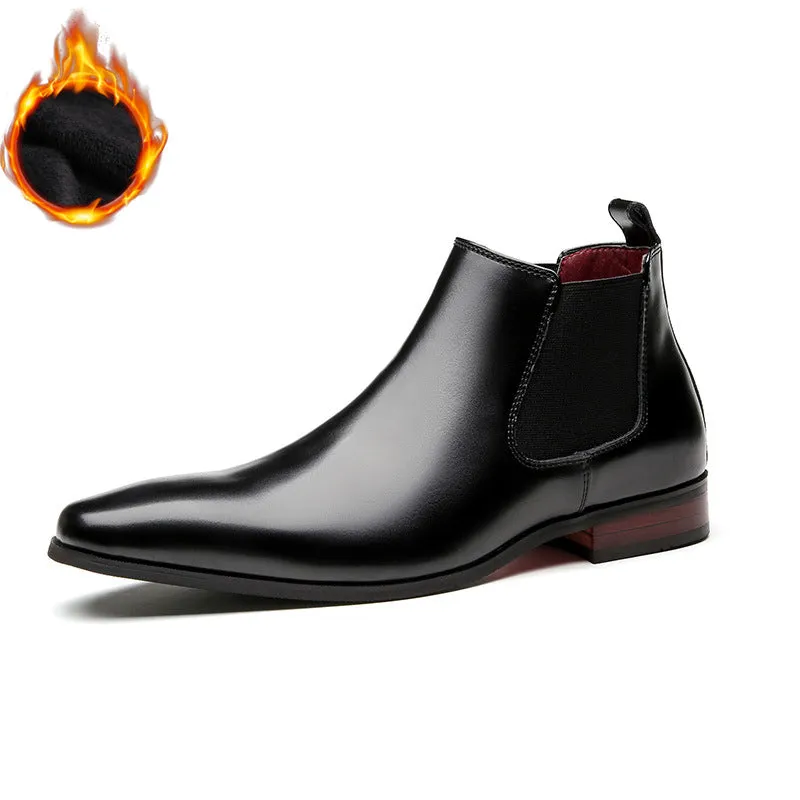 Men business chelsea boots leather slip on low heel square toe boots