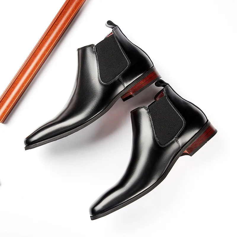 Men business chelsea boots leather slip on low heel square toe boots