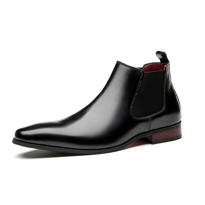 Men business chelsea boots leather slip on low heel square toe boots