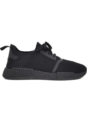 Mens Alec Lace Up Mesh Fashion Trainers in All Black