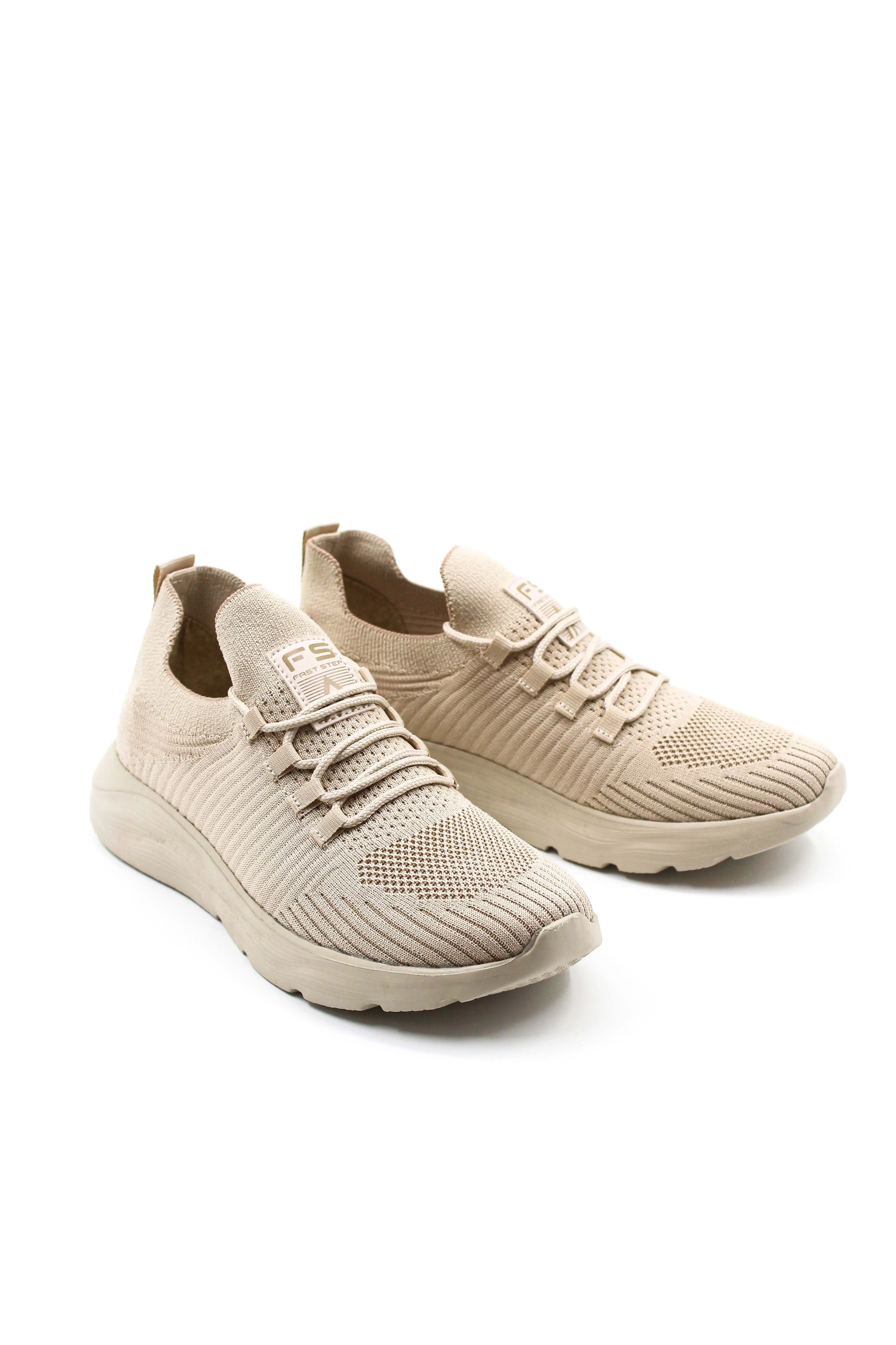 Men's Beige Knit Sneakers with Cushioned Sole - Wessi