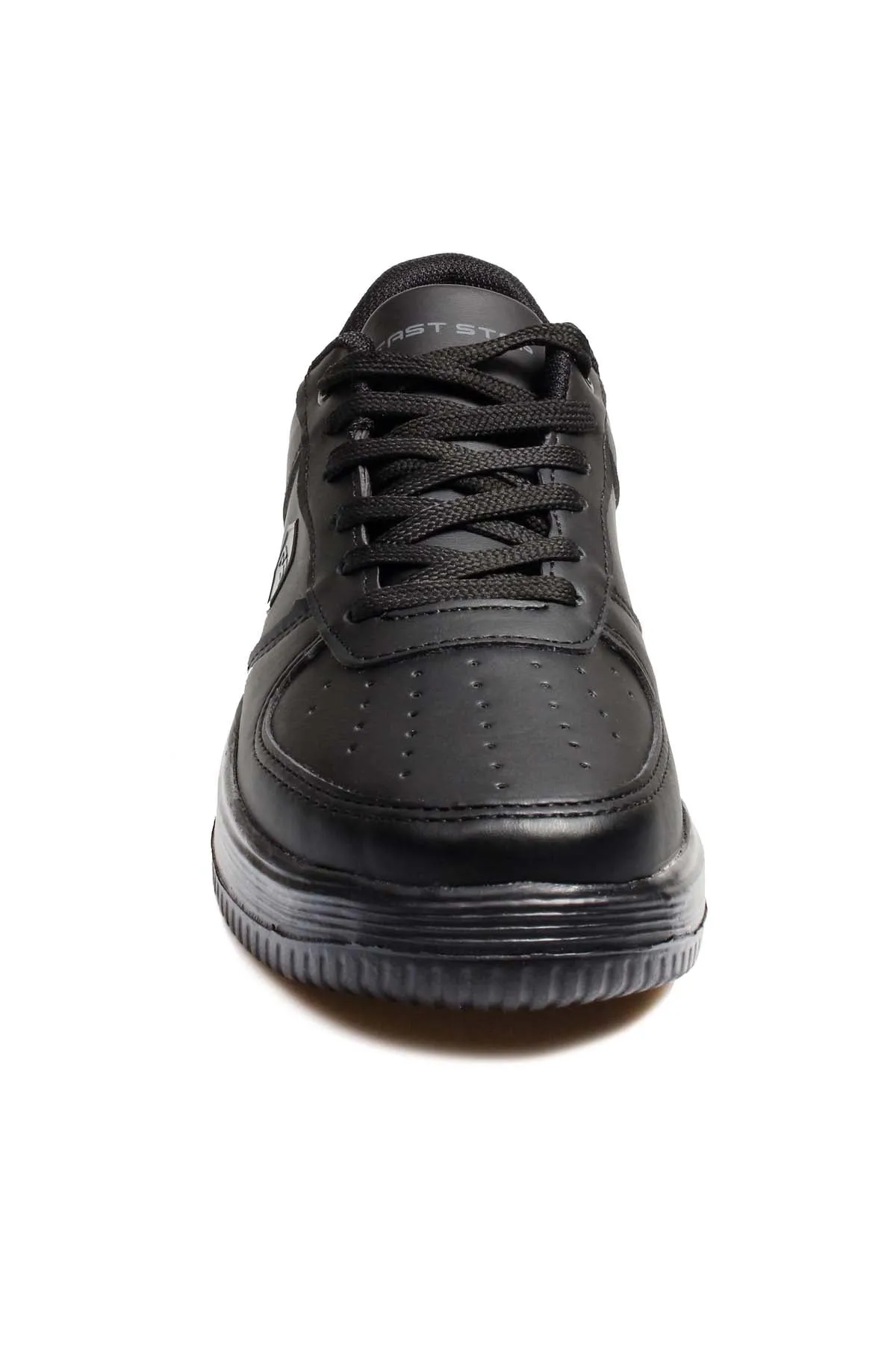 Men's Black Leather Low-Top Sneakers with Perforated Design - Wessi