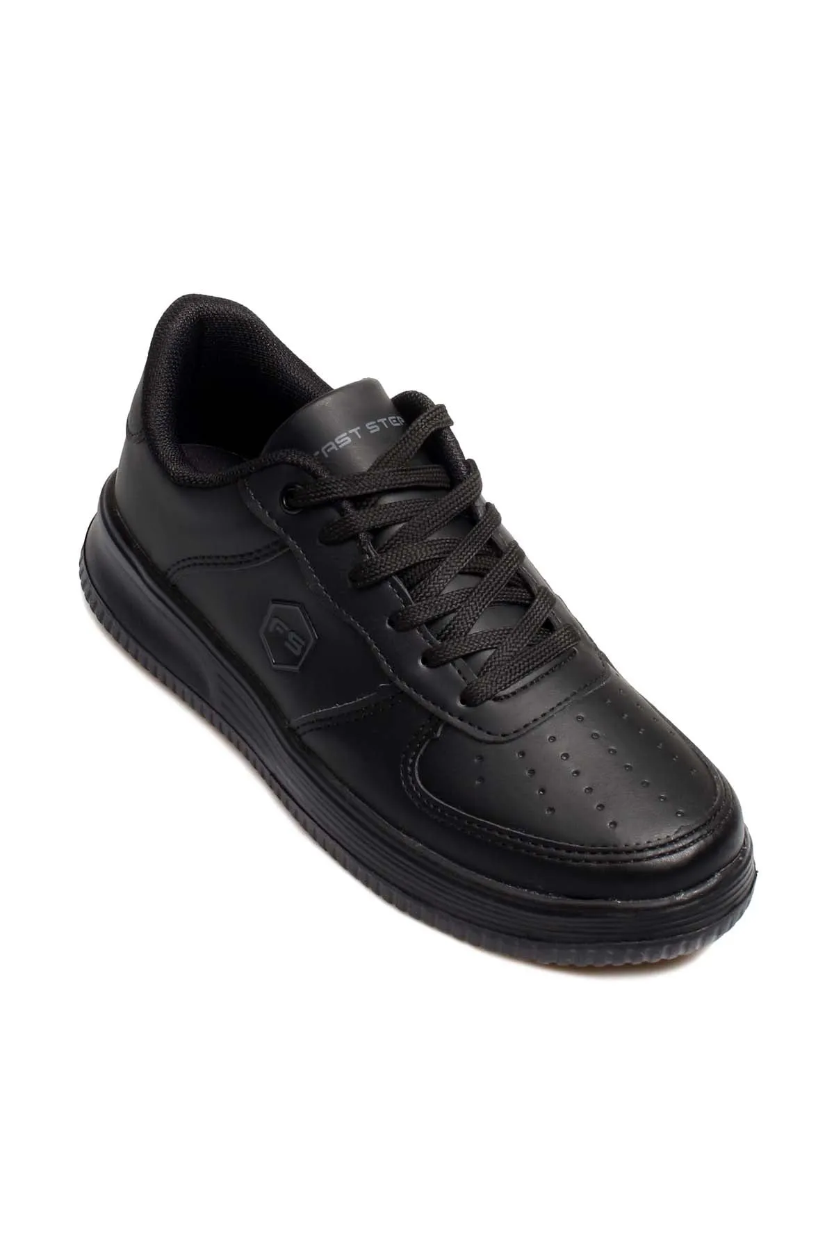 Men's Black Leather Low-Top Sneakers with Perforated Design - Wessi